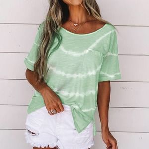GREEN TIE-DYE STRIPES PRINT TOP WITH POCKET SIZE XXL